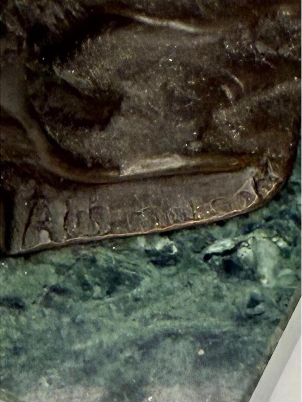 Auguste Moreau Bronze Cherub on Swing Sculpture – Green Marble Base, Signed - Picture 7 of 8